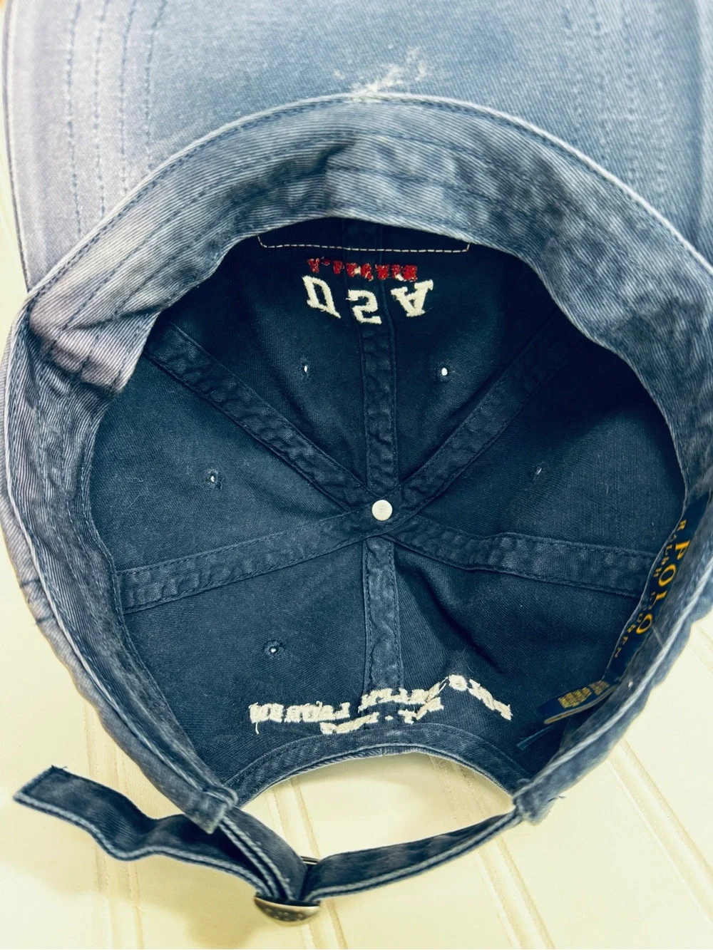 Vintage Polo Ralph Lauren Hat Blue Flag USA Baseball Cap 1990s Strapback Faded